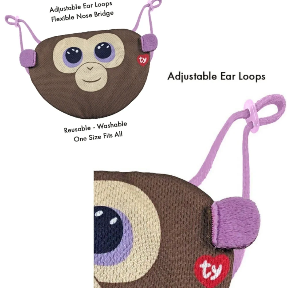NWT 2-pks TY Adjustable Kid's Face Masks: Coconut Monkey!